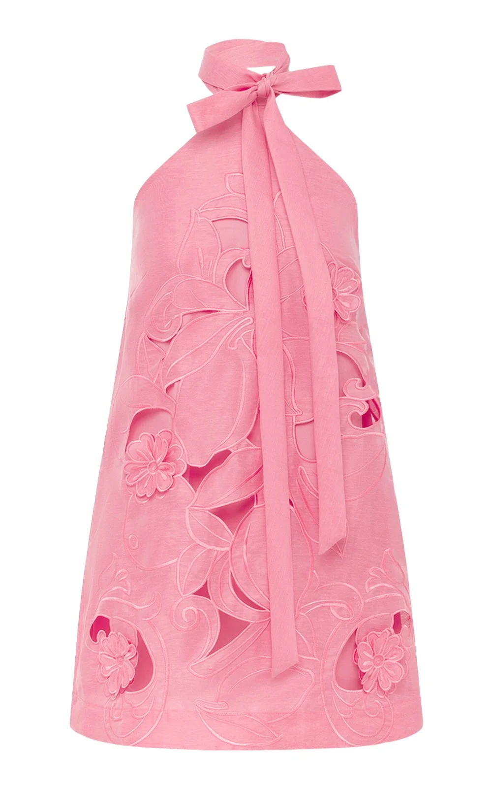 Lola Floral-Appliqued Linen-Blend Halter Mini Dress Lola Floral-Appliqued Linen-Blend Halter Mini Dress