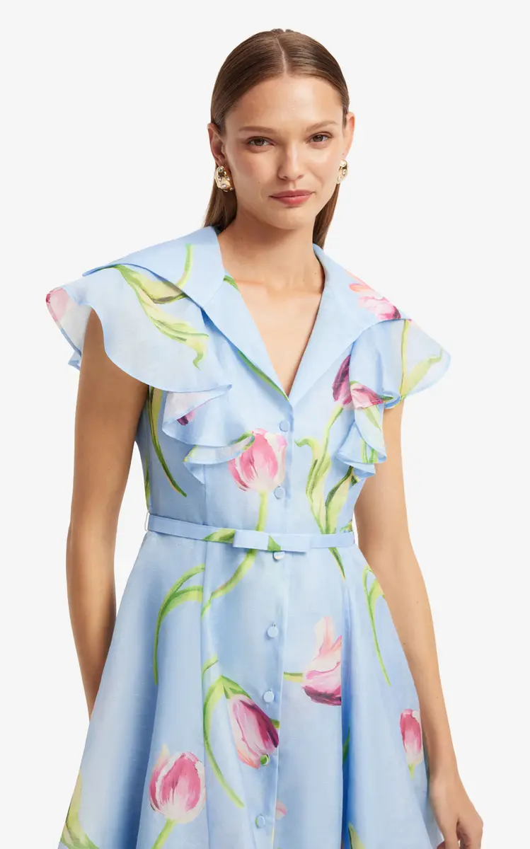 LEO LIN Isla Floral-Print Button-Up Linen-Silk Mini Dress | Thumbnail 4 LEO LIN Isla Floral-Print Button-Up Linen-Silk Mini Dress | Thumbnail 4