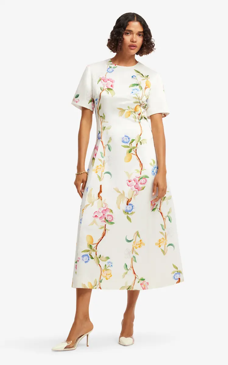 LEO LIN Caroline Floral-Print Linen-Silk Midi Dress | Thumbnail 3