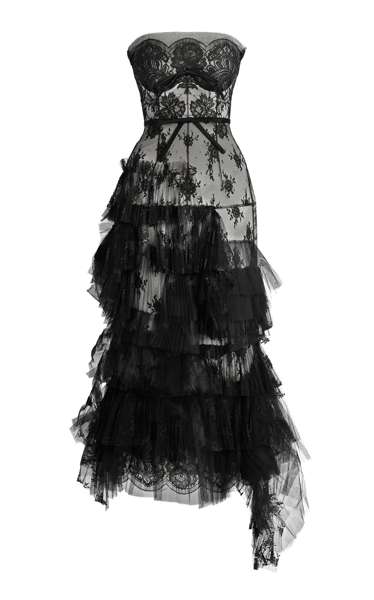 Tiered Lace Bustier Midi Dress