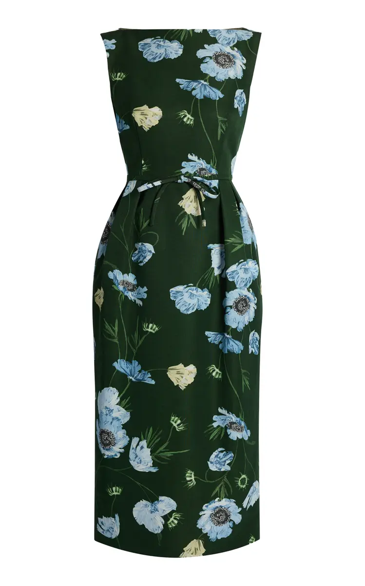 Erdem Floral Faille Cotton-Blend Midi Dress | Image 1 Erdem Floral Faille Cotton-Blend Midi Dress | Image 1