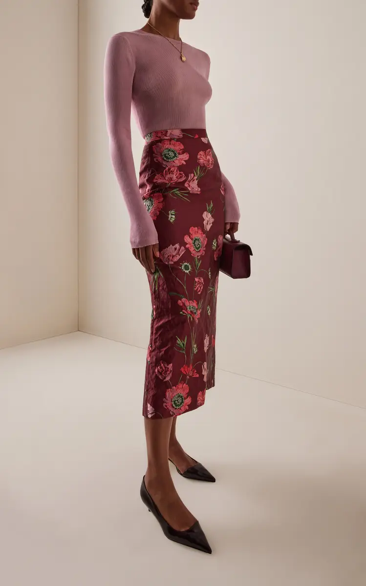 Erdem Floral Textured Satin Midi Skirt | Thumbnail 2 Erdem Floral Textured Satin Midi Skirt | Thumbnail 2