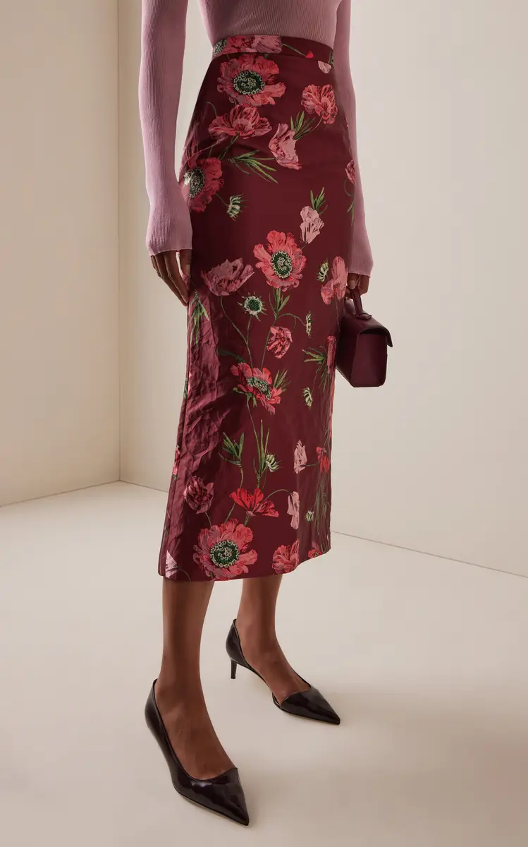 Erdem Floral Textured Satin Midi Skirt | Thumbnail 3 Erdem Floral Textured Satin Midi Skirt | Thumbnail 3