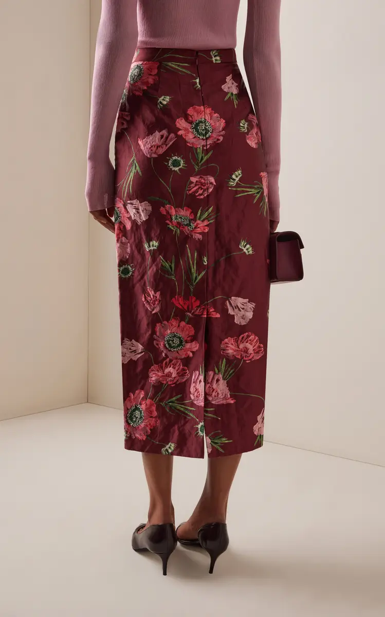 Erdem Floral Textured Satin Midi Skirt | Thumbnail 4 Erdem Floral Textured Satin Midi Skirt | Thumbnail 4