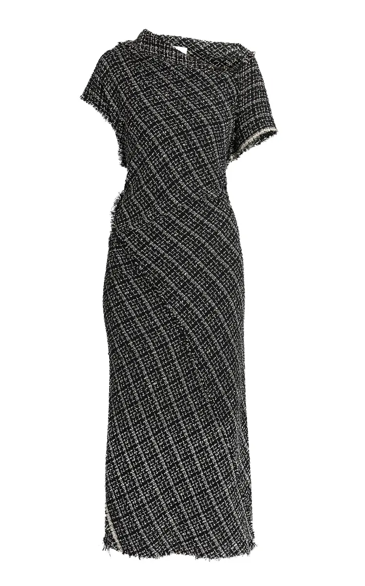 Erdem Asymmetric Tweed Wool Midi Dress | Thumbnail 2