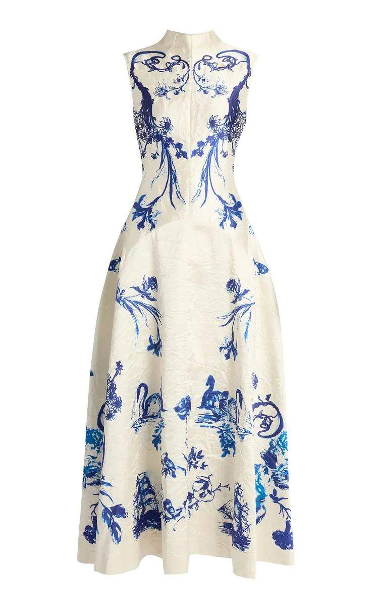 Erdem Floral Ruffled Satin Midi Dress | Image 1 Erdem Floral Ruffled Satin Midi Dress | Image 1