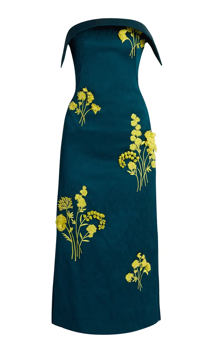 Erdem Embroidered Floral Satin Midi Dress | Image 1 Erdem Embroidered Floral Satin Midi Dress | Image 1