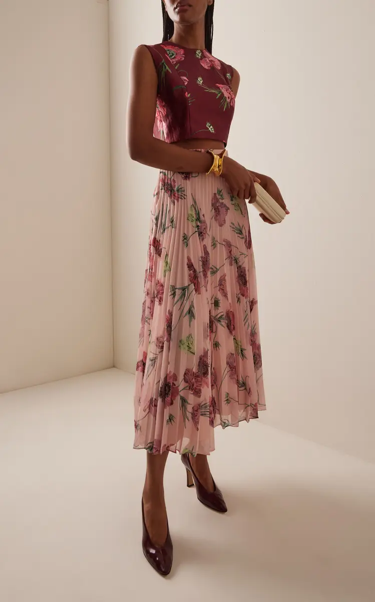 Erdem Floral Textured Satin Cropped Top | Thumbnail 3