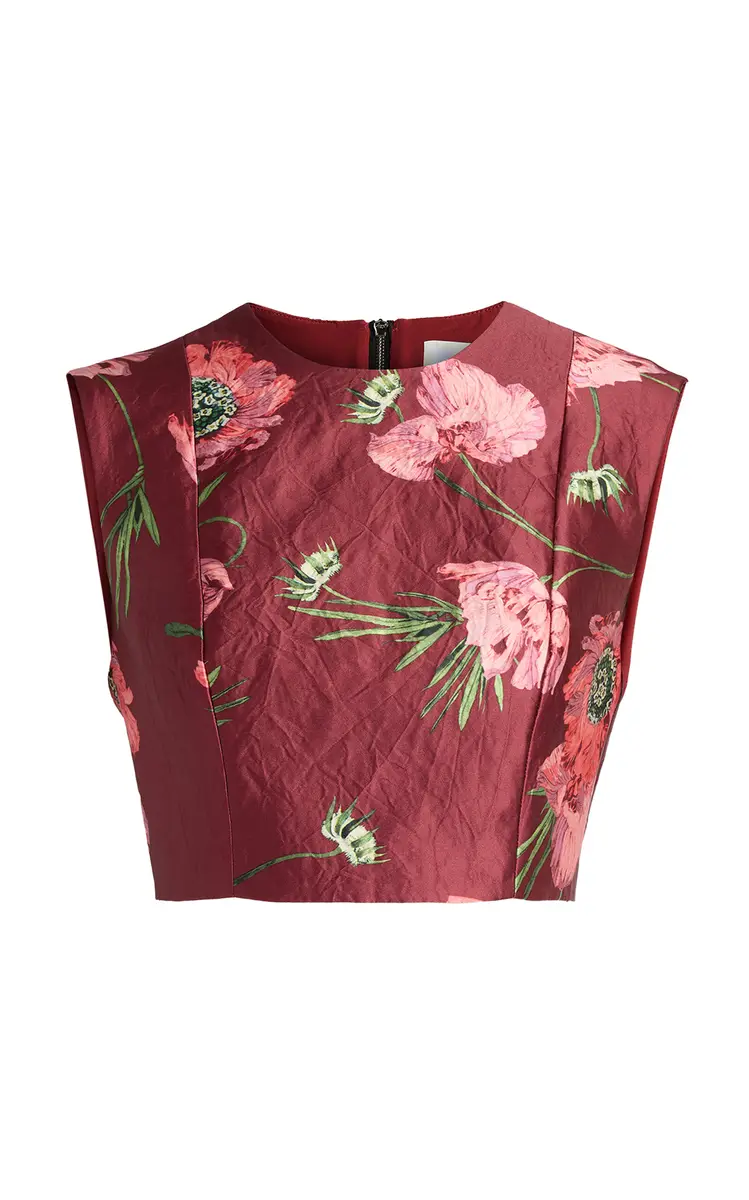 Erdem Floral Textured Satin Cropped Top | Thumbnail 6