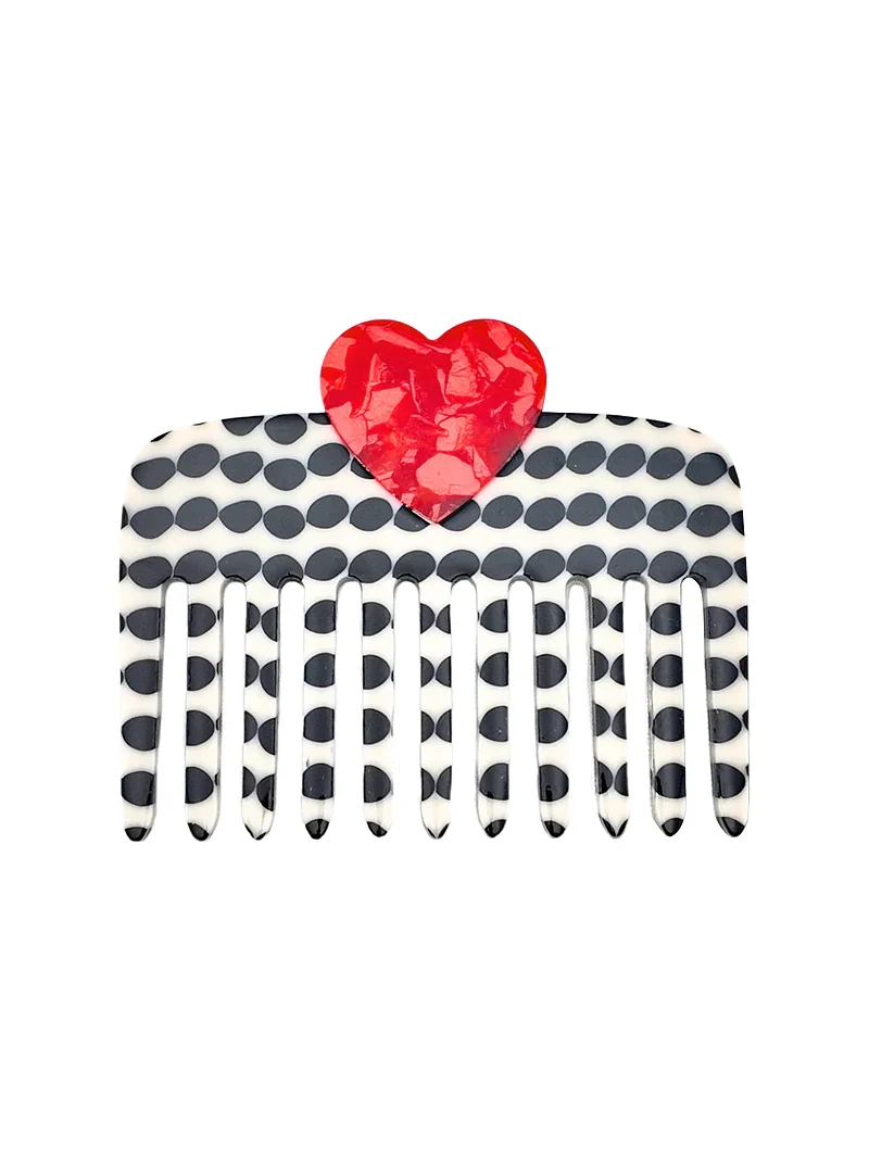 Hand-Painted Polka Dot Heart Pocket Hair Comb Hand-Painted Polka Dot Heart Pocket Hair Comb