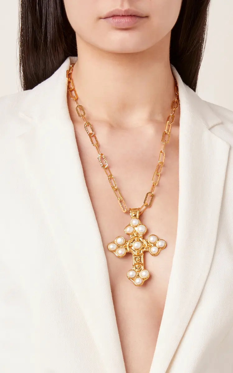 Sylvia Toledano Croix Pearl Gold-Plated Necklace | Thumbnail 3 Sylvia Toledano Croix Pearl Gold-Plated Necklace | Thumbnail 3