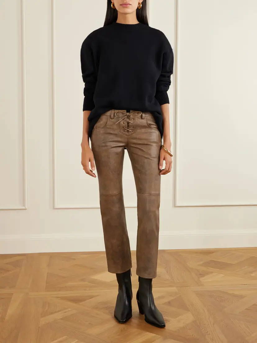 Isabel Marant Vanel Lace-up Leather Slim-leg Pants | Thumbnail 2