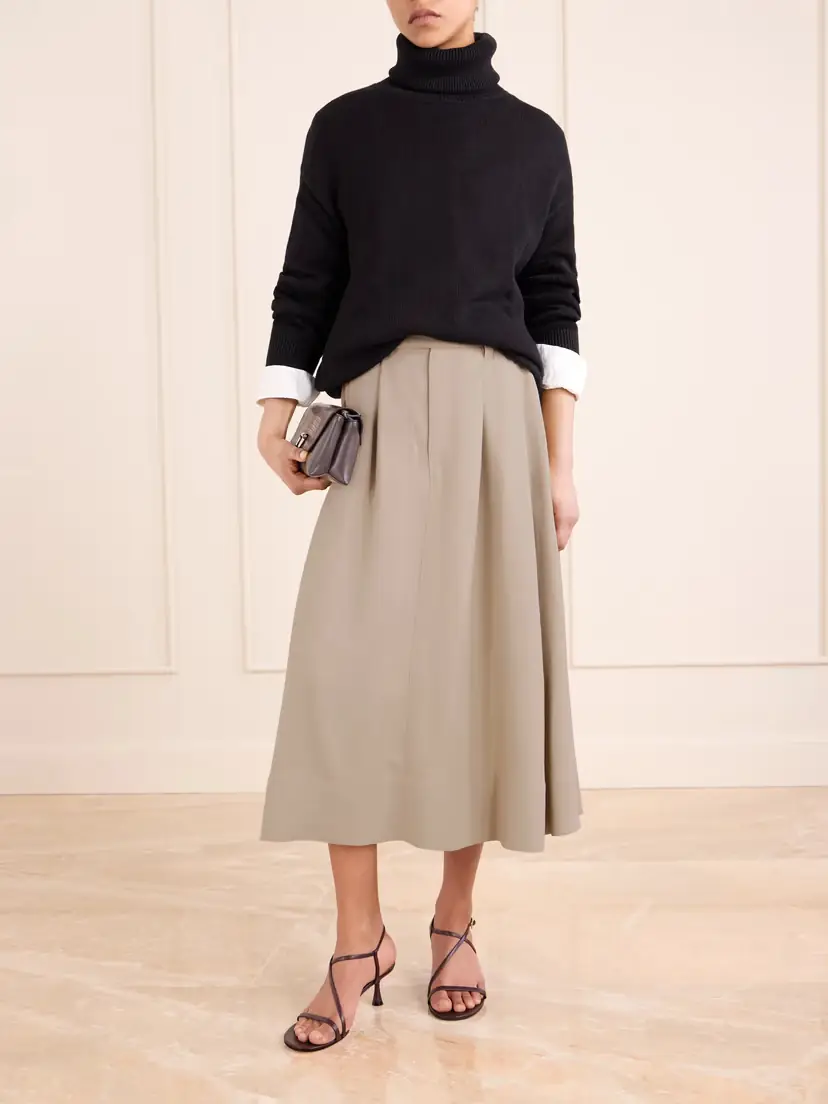 Brunello Cucinelli Embellished Pleated Twill Midi Skirt | Thumbnail 2