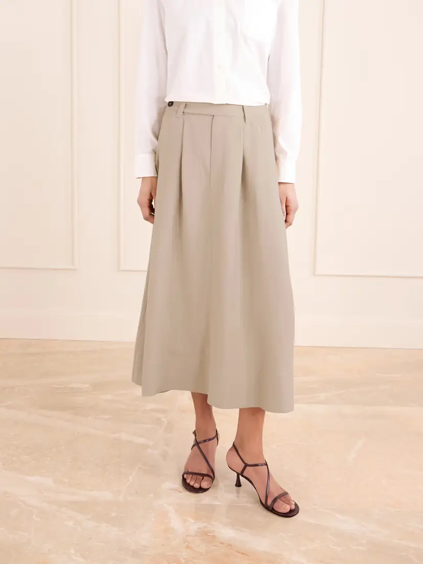Brunello Cucinelli Embellished Pleated Twill Midi Skirt | Thumbnail 3