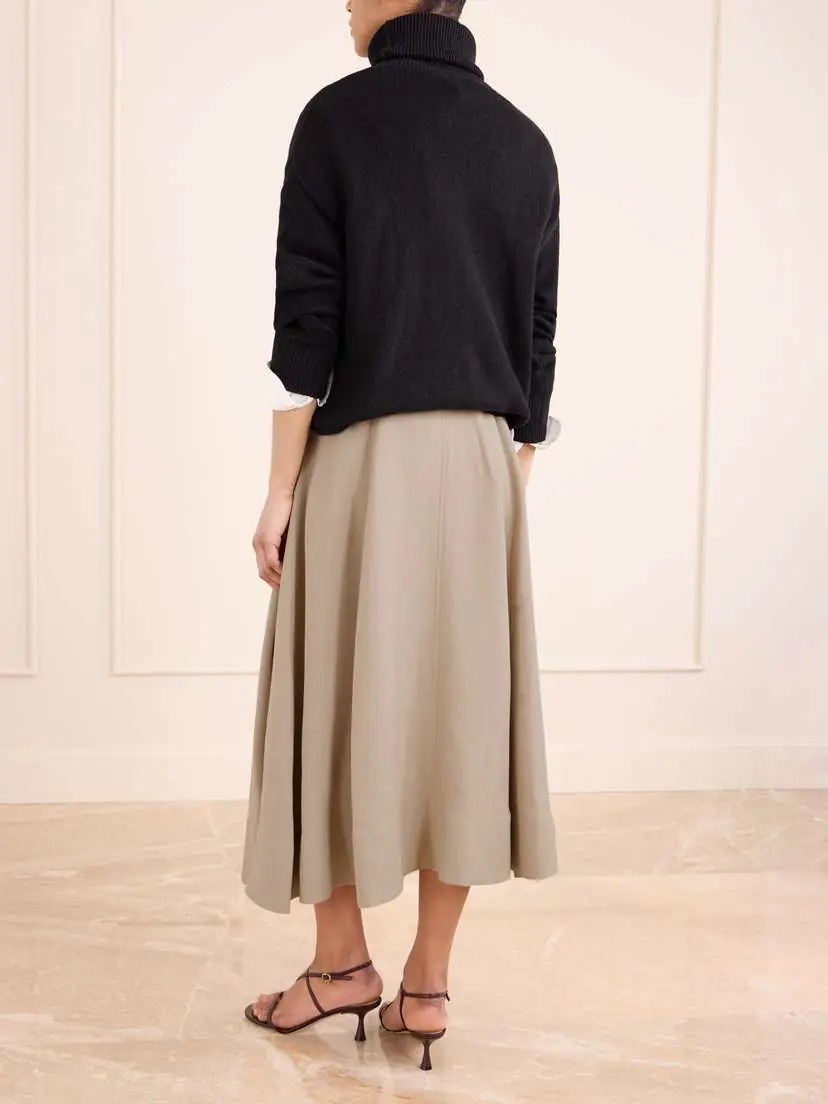 Brunello Cucinelli Embellished Pleated Twill Midi Skirt | Thumbnail 4