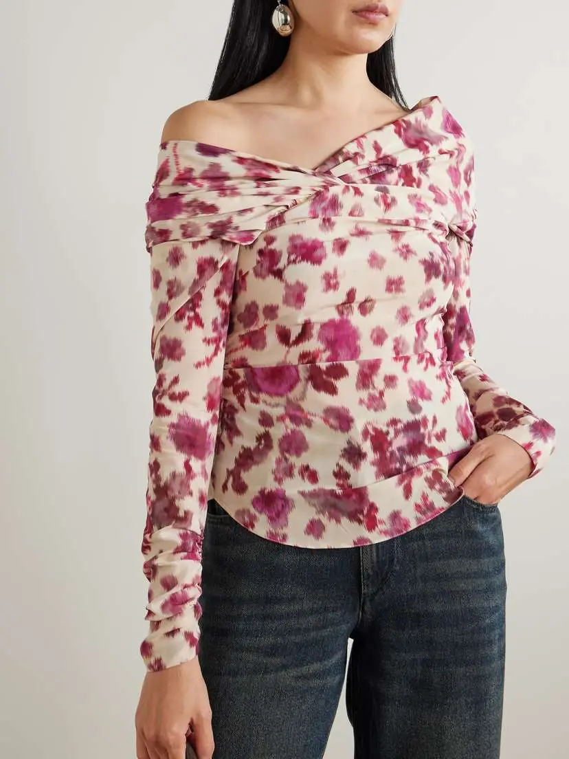 Isabel Marant Danka Off-the-shoulder Draped Floral-print Stretch-silk Top | Thumbnail 3 Isabel Marant Danka Off-the-shoulder Draped Floral-print Stretch-silk Top | Thumbnail 3