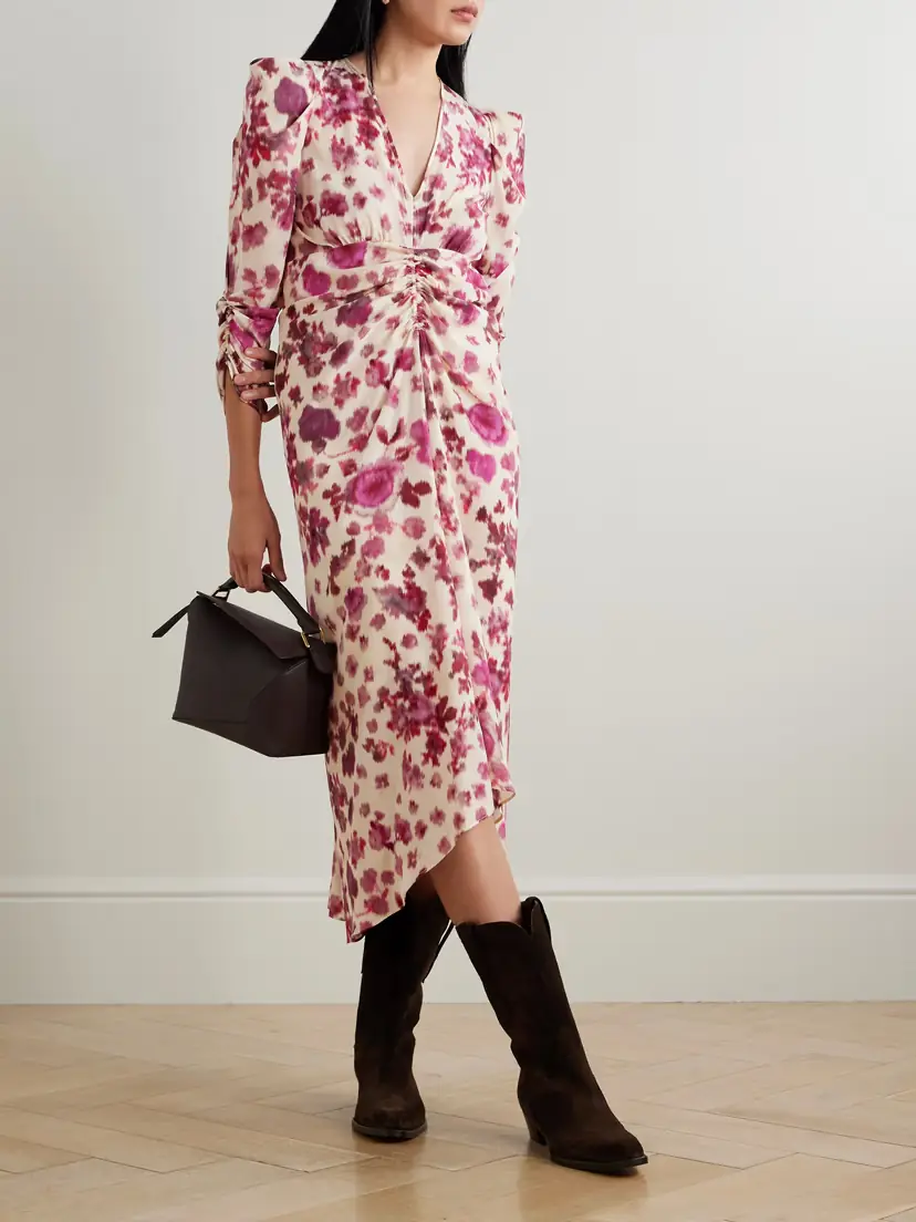 Isabel Marant Albini Gathered Printed Silk-blend Midi Dress | Thumbnail 2 Isabel Marant Albini Gathered Printed Silk-blend Midi Dress | Thumbnail 2
