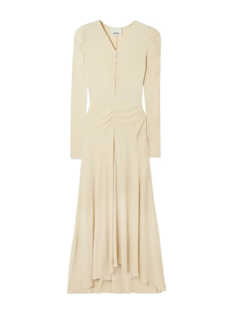 Nejma Asymmetric Gathered Stretch-jersey Midi Dress