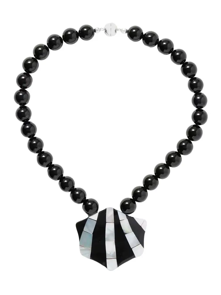 Maris Silver-tone Onyx, Resin And Shell Necklace