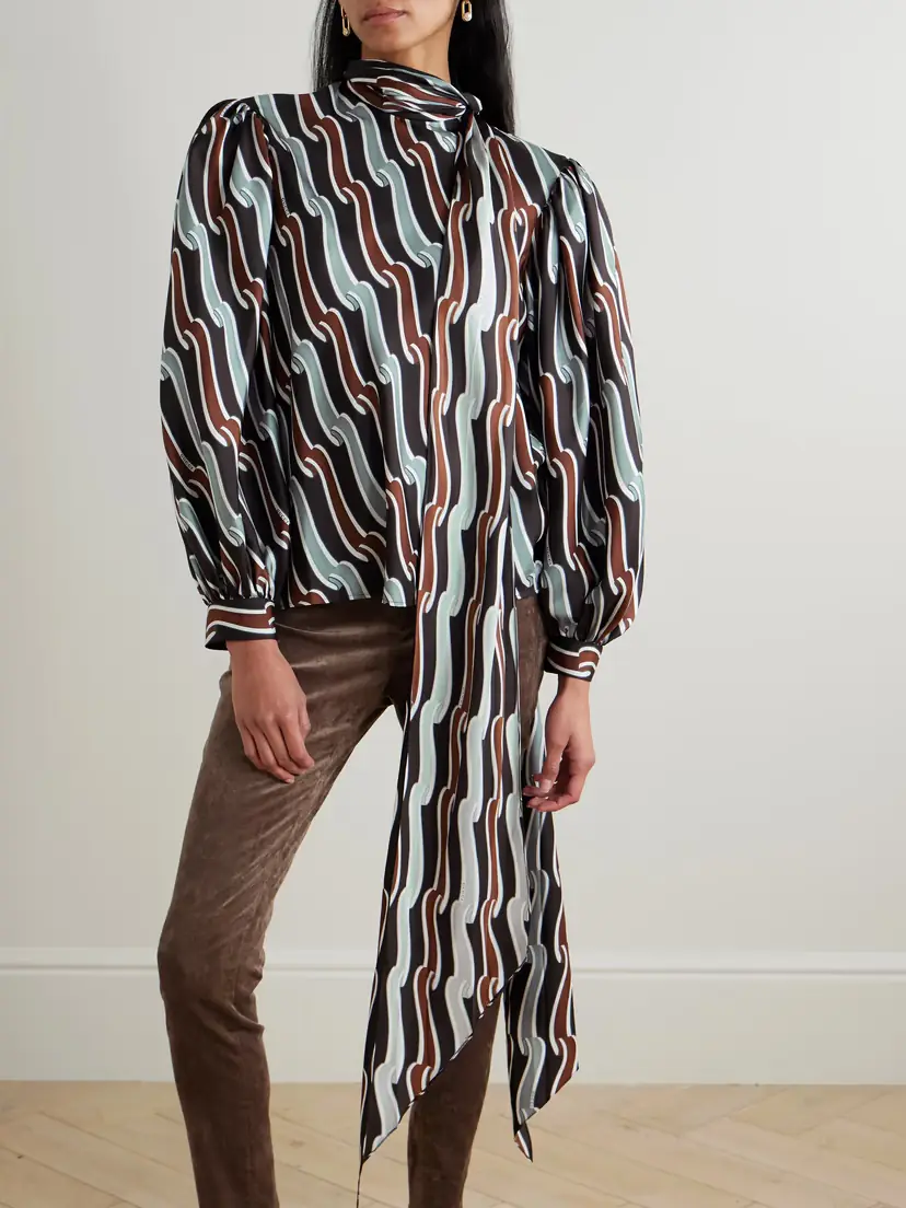 Gucci Tie-detailed Gathered Printed Silk-jacquard Blouse | Thumbnail 3 Gucci Tie-detailed Gathered Printed Silk-jacquard Blouse | Thumbnail 3
