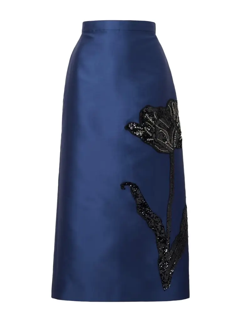 Erdem Sequined Embroidered Satin Midi Skirt | Image 1 Erdem Sequined Embroidered Satin Midi Skirt | Image 1