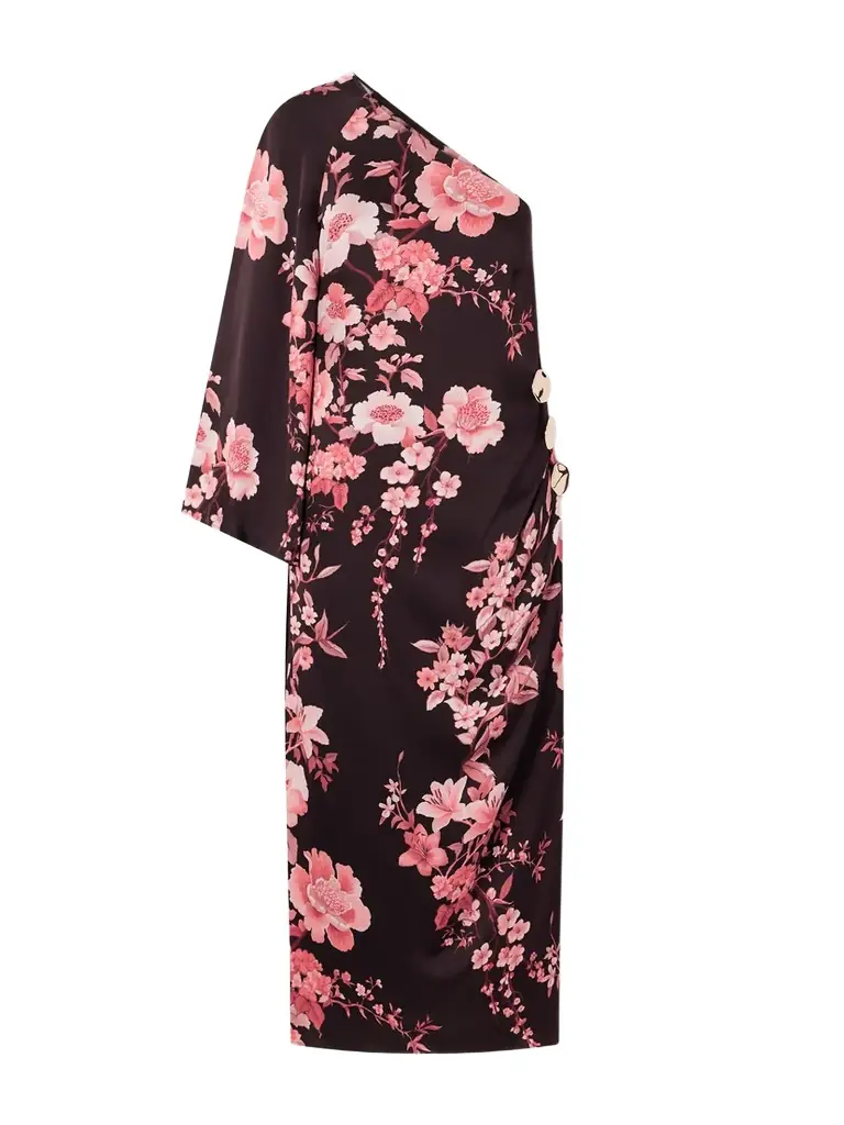 Borgo de Nor Atlantis One-sleeve Embellished Printed Satin Midi Dress | Image 1 Borgo de Nor Atlantis One-sleeve Embellished Printed Satin Midi Dress | Image 1