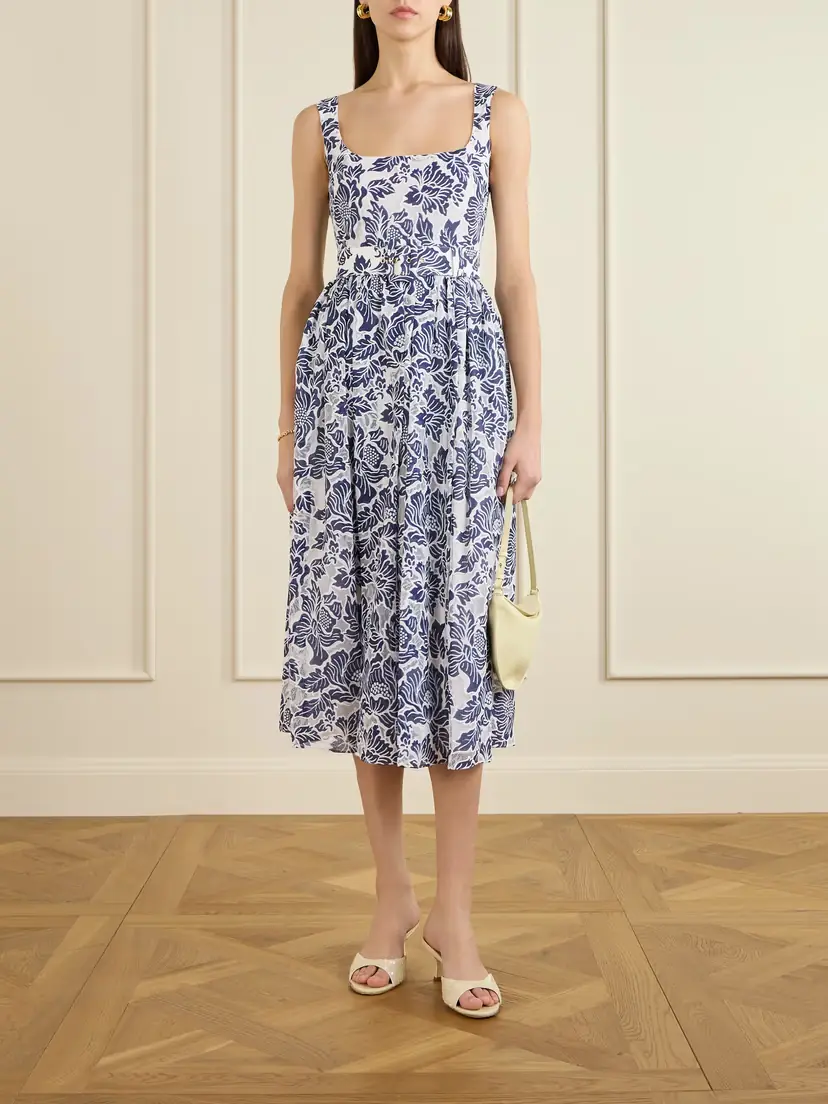 Borgo de Nor Mackenzie Belted Lace-paneled Cotton-blend Midi Dress | Thumbnail 2