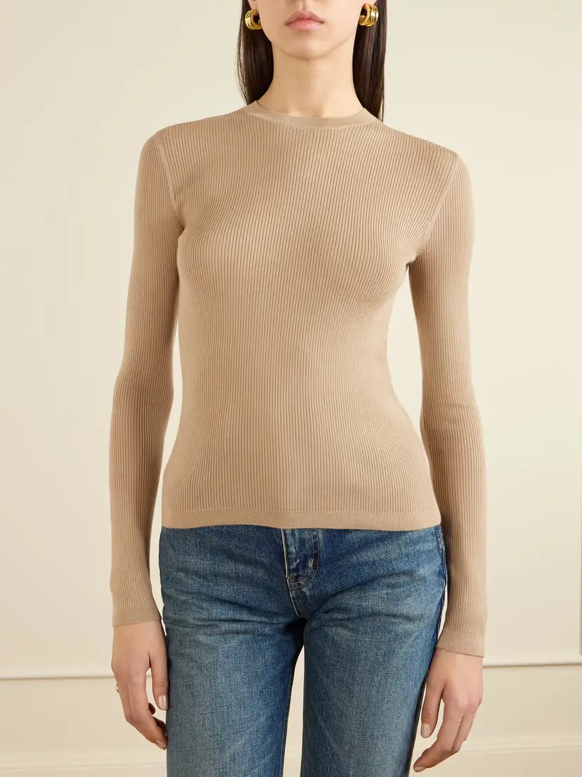 Saint Laurent Ribbed-knit Wool, Cashmere And Silk-blend Top | Thumbnail 3