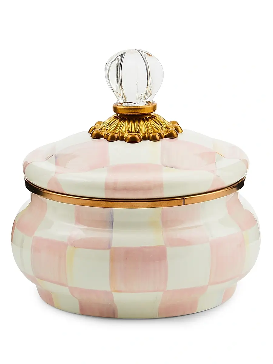 MacKenzie-Childs Rosy Check Enamel Squashed Pot