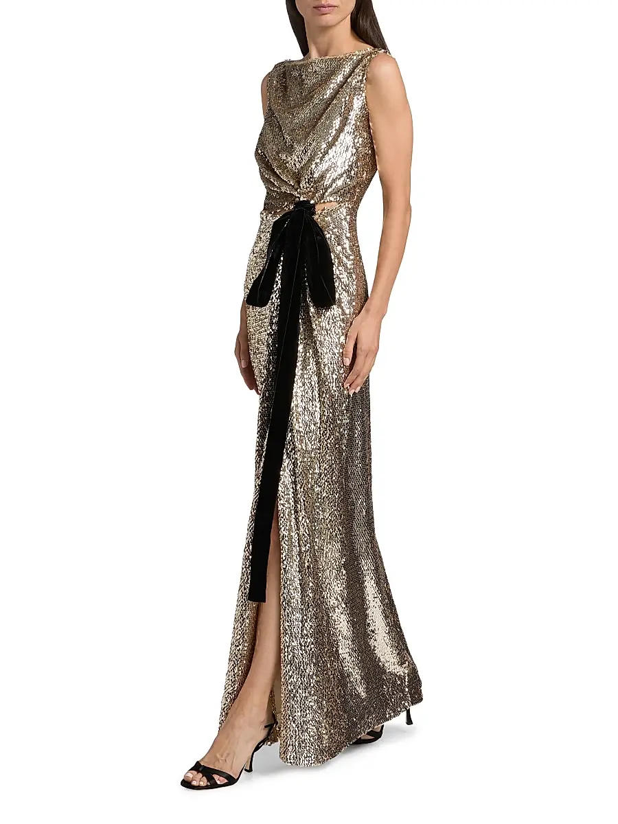Simkhai Women's Felicity Velvet Bow Sequined Gown | Thumbnail 2 Simkhai Women's Felicity Velvet Bow Sequined Gown | Thumbnail 2