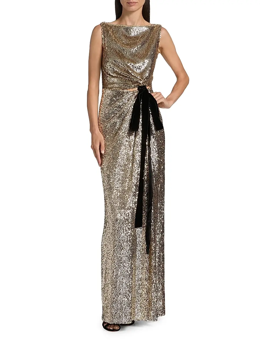 Simkhai Women's Felicity Velvet Bow Sequined Gown | Thumbnail 3 Simkhai Women's Felicity Velvet Bow Sequined Gown | Thumbnail 3