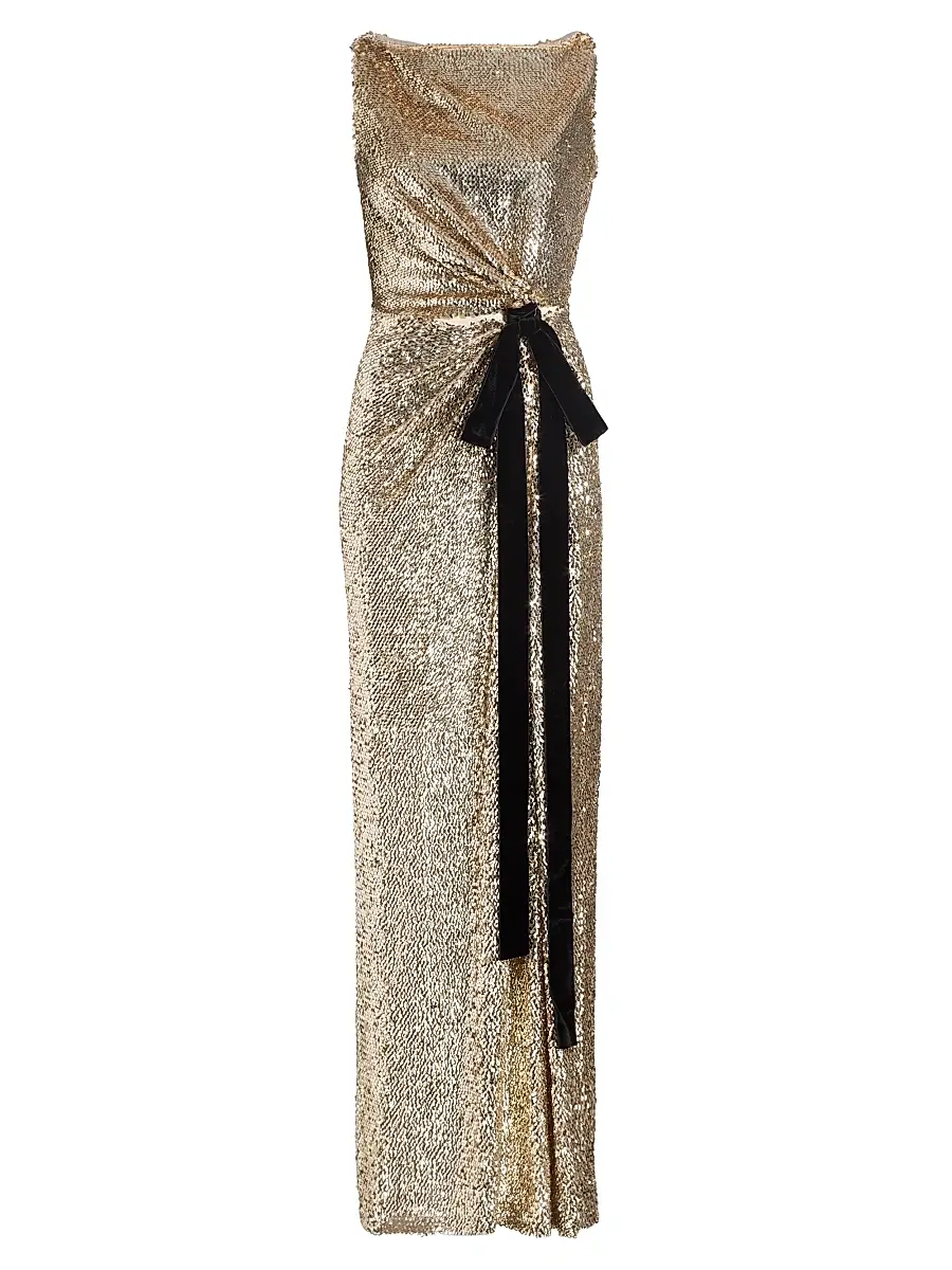 Simkhai Women's Felicity Velvet Bow Sequined Gown