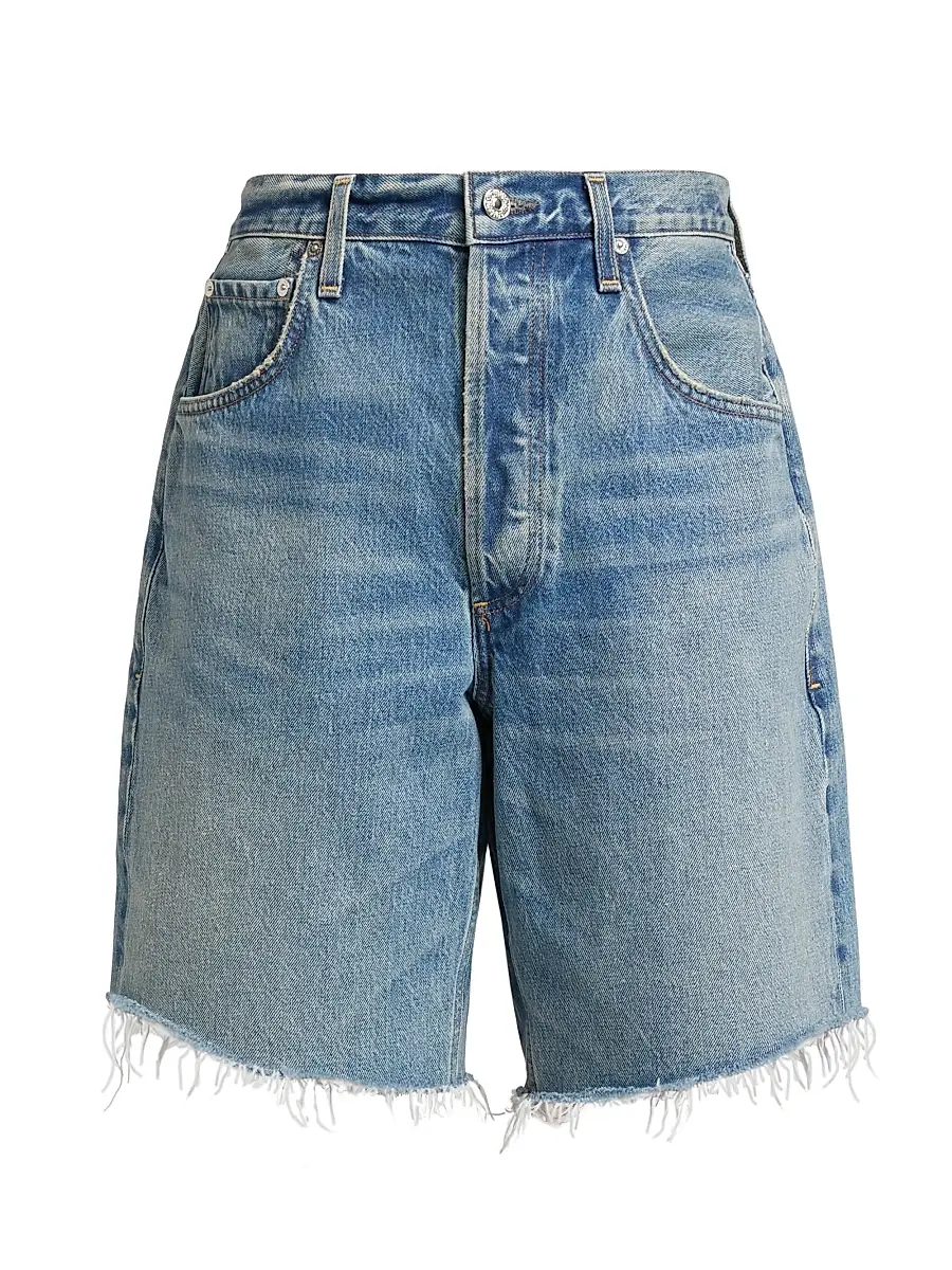 Women's Ayla Baggy Raw-Edge Denim Shorts - Baby Lonia Medium Indigo