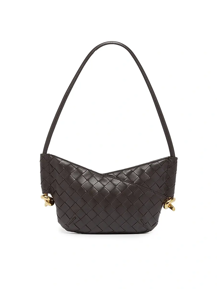 Women's Mini Baby Solstice Intrecciato Leather Shoulder Bag - Dark Barolo Brass