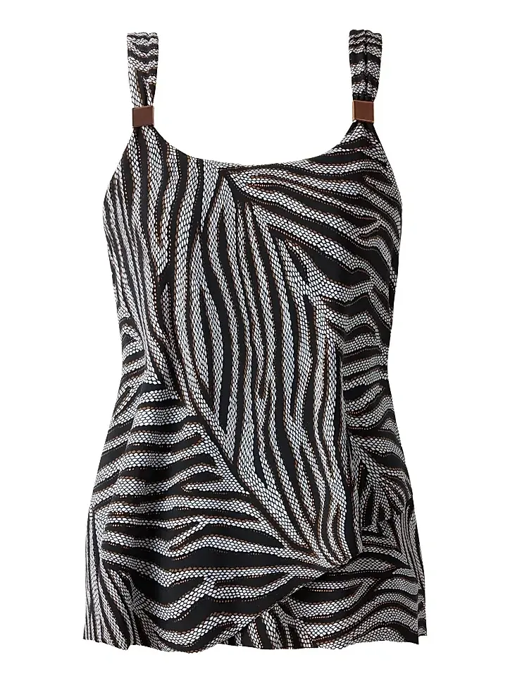 Women's Zirconic Dazzle Zebra-Print Tankini Top Women's Zirconic Dazzle Zebra-Print Tankini Top