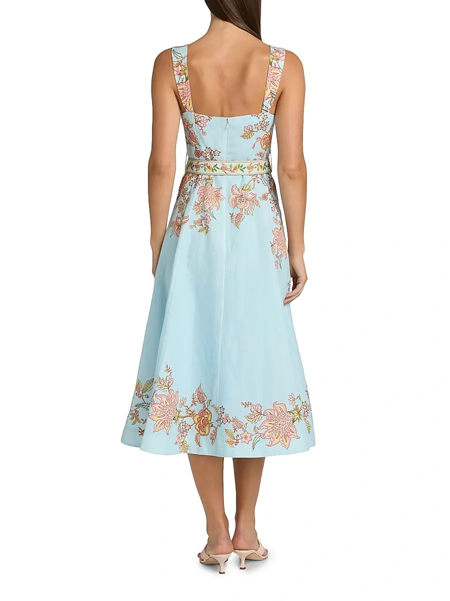 Hemant & Nandita Women's Riah Floral Cotton-Linen Belted Midi-Dress - Blue | Thumbnail 5 Hemant & Nandita Women's Riah Floral Cotton-Linen Belted Midi-Dress - Blue | Thumbnail 5