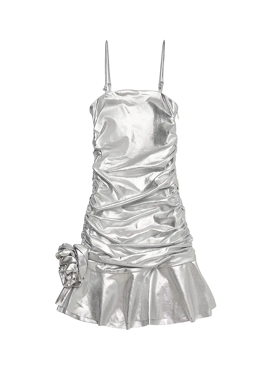 Theme Girl's Silvie Lame Ruffle Rose Dress - Silver | Image 1 Theme Girl's Silvie Lame Ruffle Rose Dress - Silver | Image 1