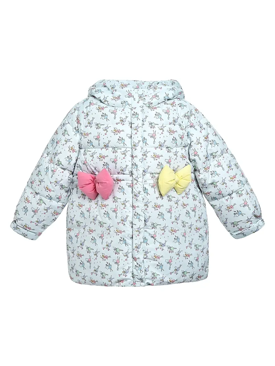 Mimi Tutu Little Girl's Floral Bow Hooded Coat - Light Blue | Image 1 Mimi Tutu Little Girl's Floral Bow Hooded Coat - Light Blue | Image 1