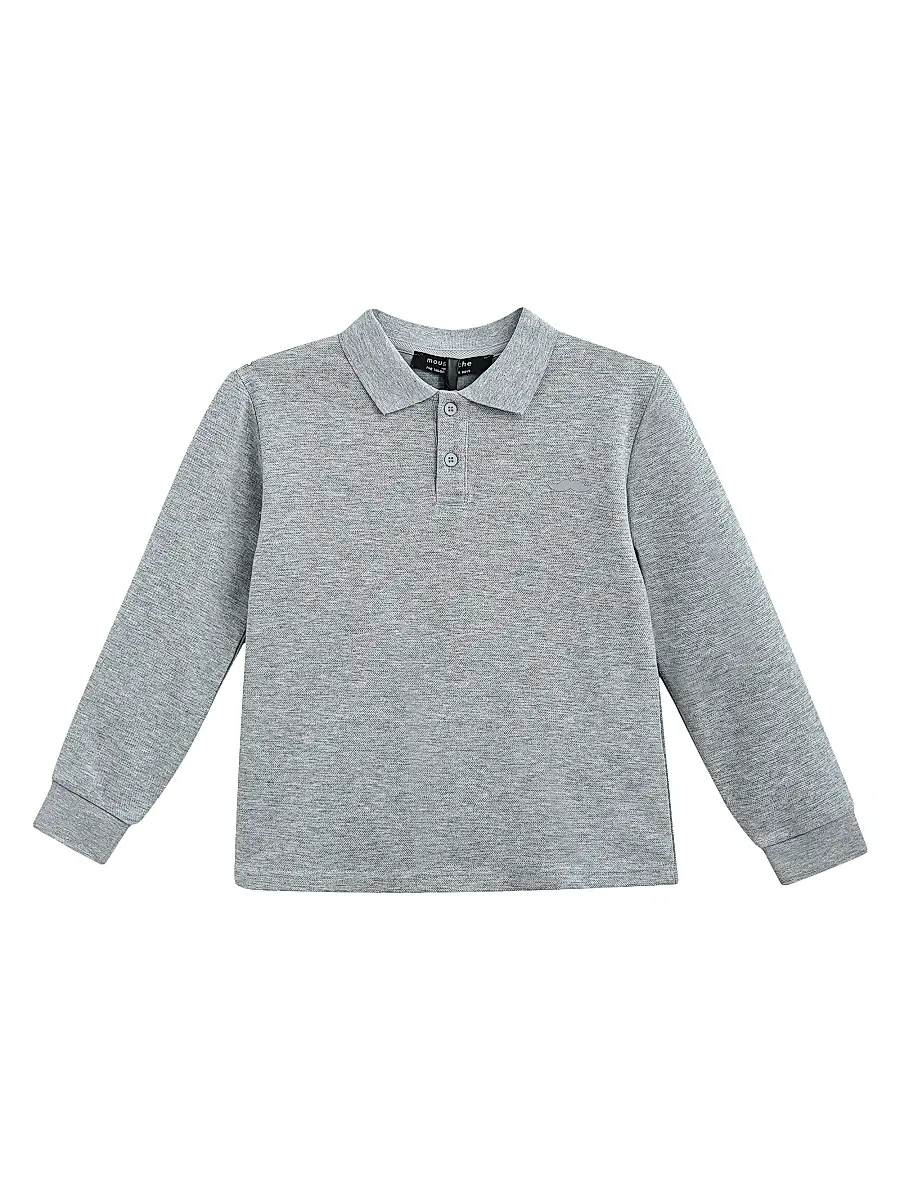 Moustache Little Boy's & Boy's Long Sleeve Polo Shirt - Grey - Size 14 | Image 1 Moustache Little Boy's & Boy's Long Sleeve Polo Shirt - Grey - Size 14 | Image 1