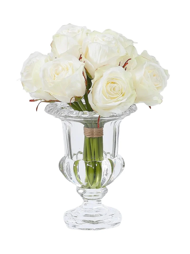 Winward Home Everyday Floral Imitation Rose in Crystal Glass Vase