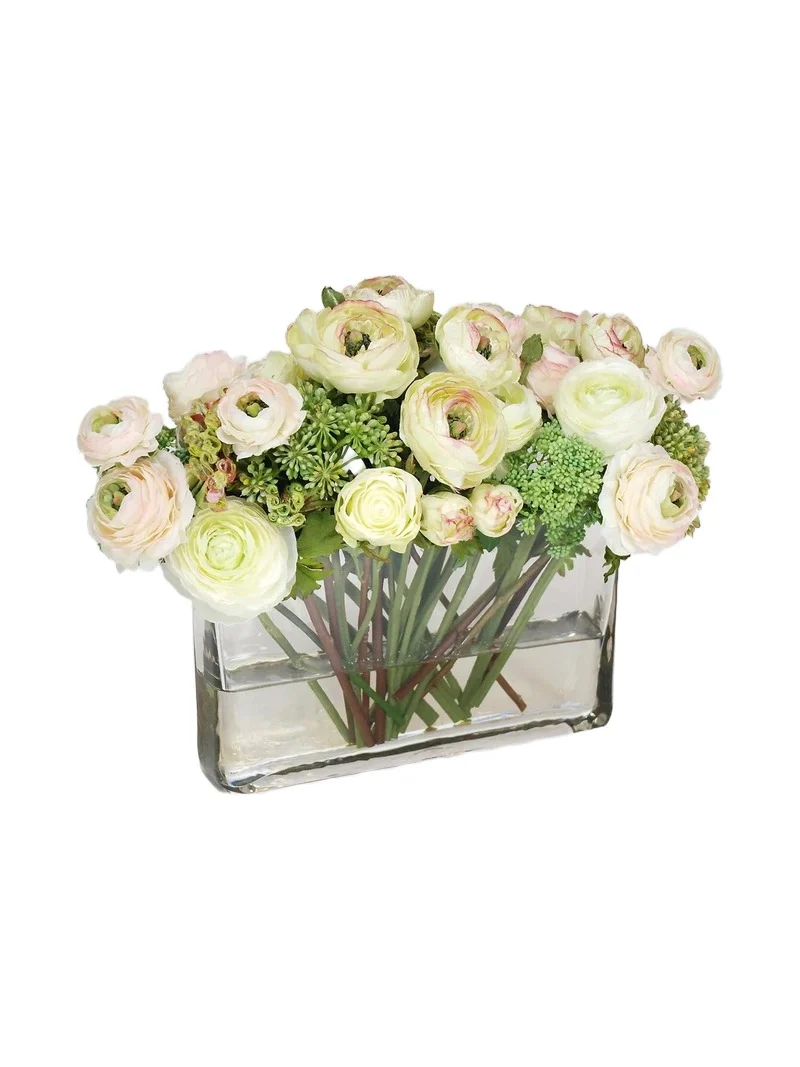 Winward Home Everyday Floral Imitation Ranunculus & Rose Mix In Glass Vase