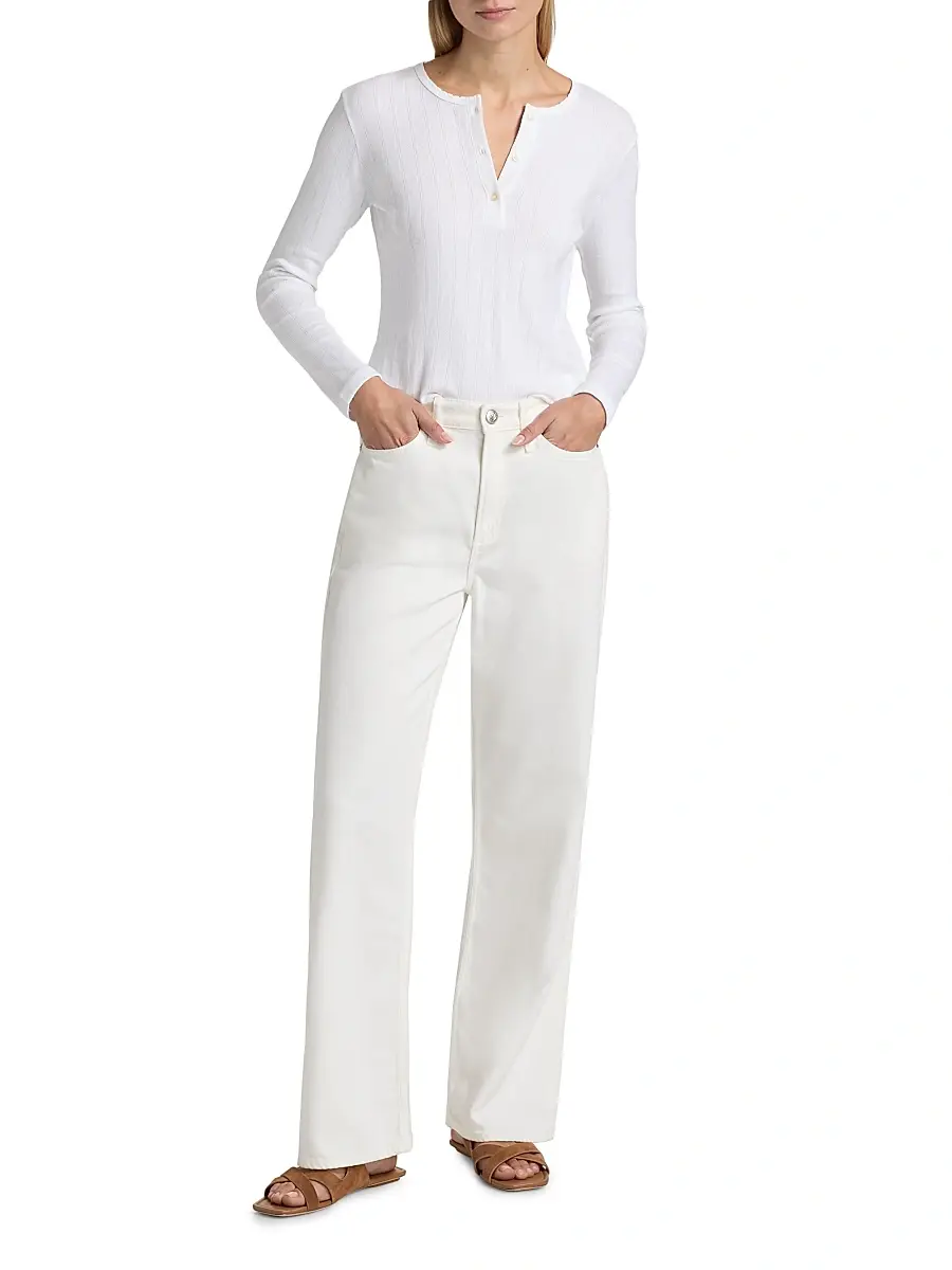 Leset Women's Pointelle Henley-Style Top - White | Thumbnail 2 Leset Women's Pointelle Henley-Style Top - White | Thumbnail 2