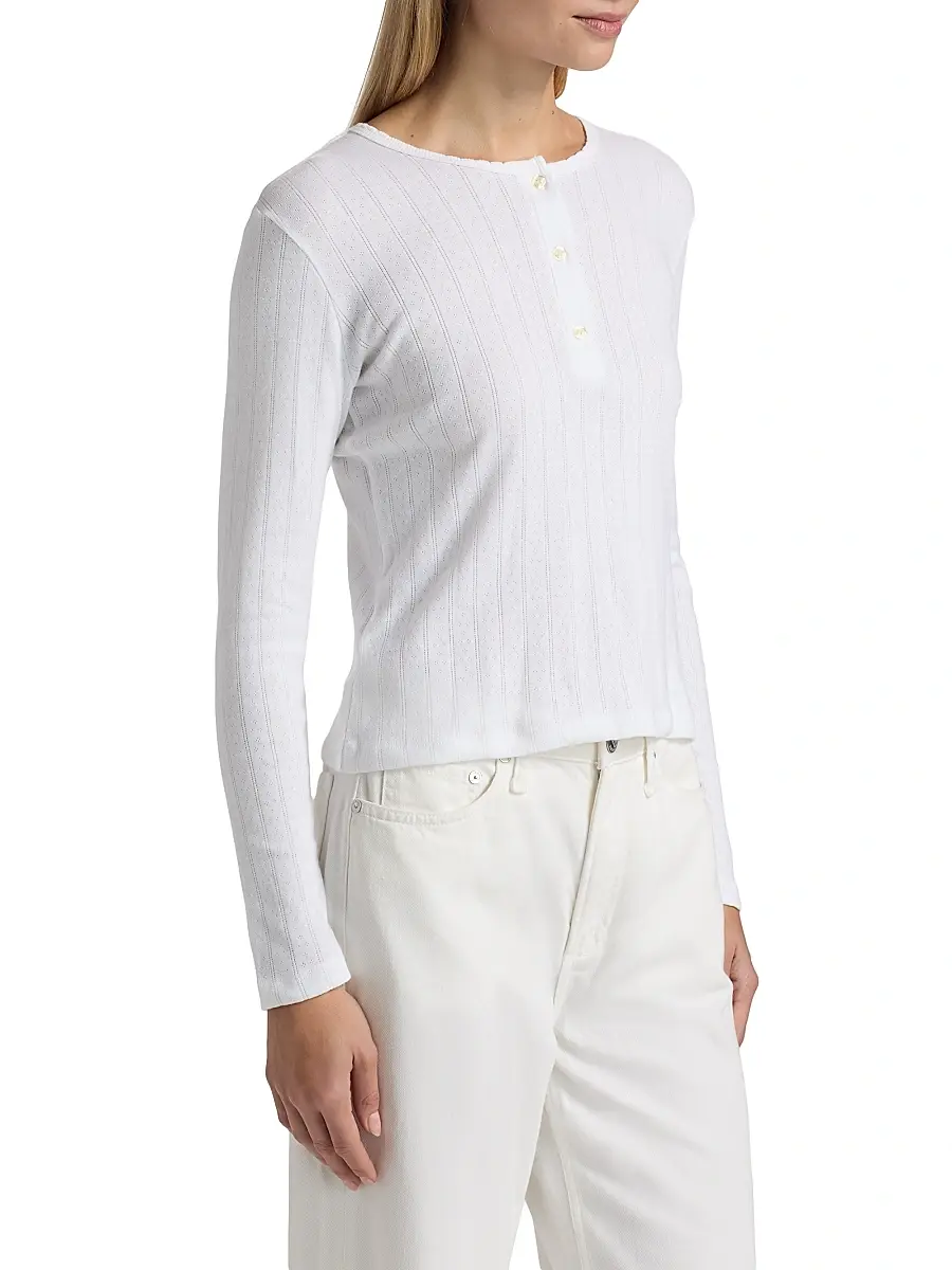 Leset Women's Pointelle Henley-Style Top - White | Thumbnail 4 Leset Women's Pointelle Henley-Style Top - White | Thumbnail 4