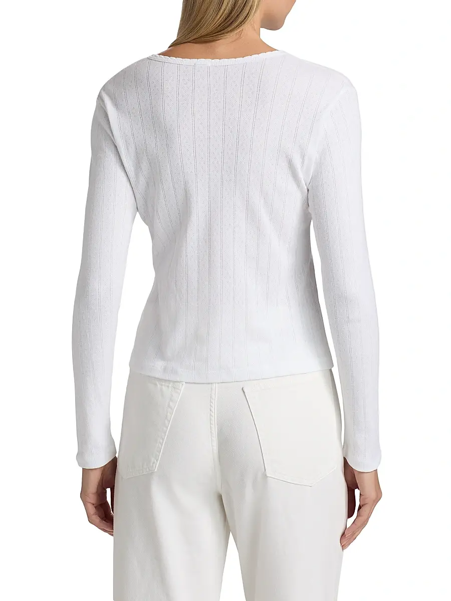Leset Women's Pointelle Henley-Style Top - White | Thumbnail 5 Leset Women's Pointelle Henley-Style Top - White | Thumbnail 5