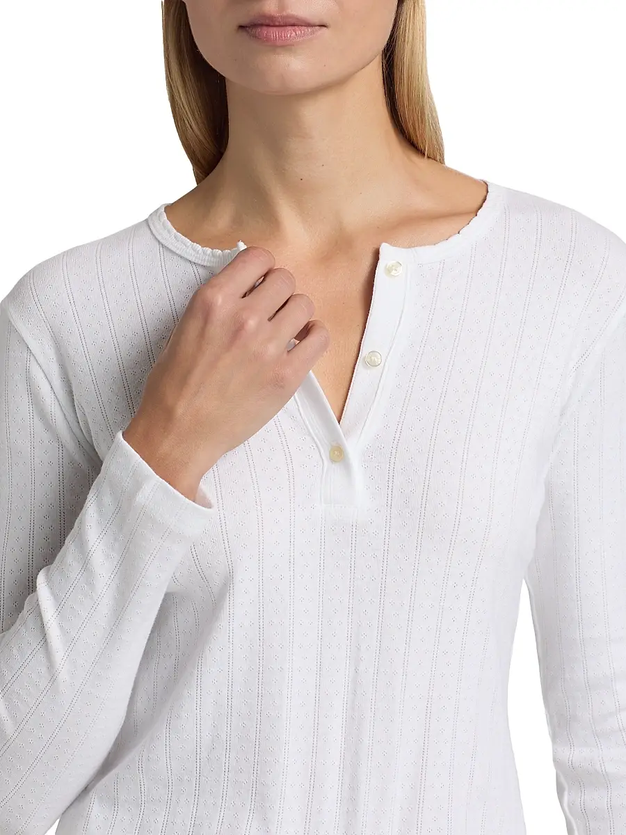 Leset Women's Pointelle Henley-Style Top - White | Thumbnail 6 Leset Women's Pointelle Henley-Style Top - White | Thumbnail 6