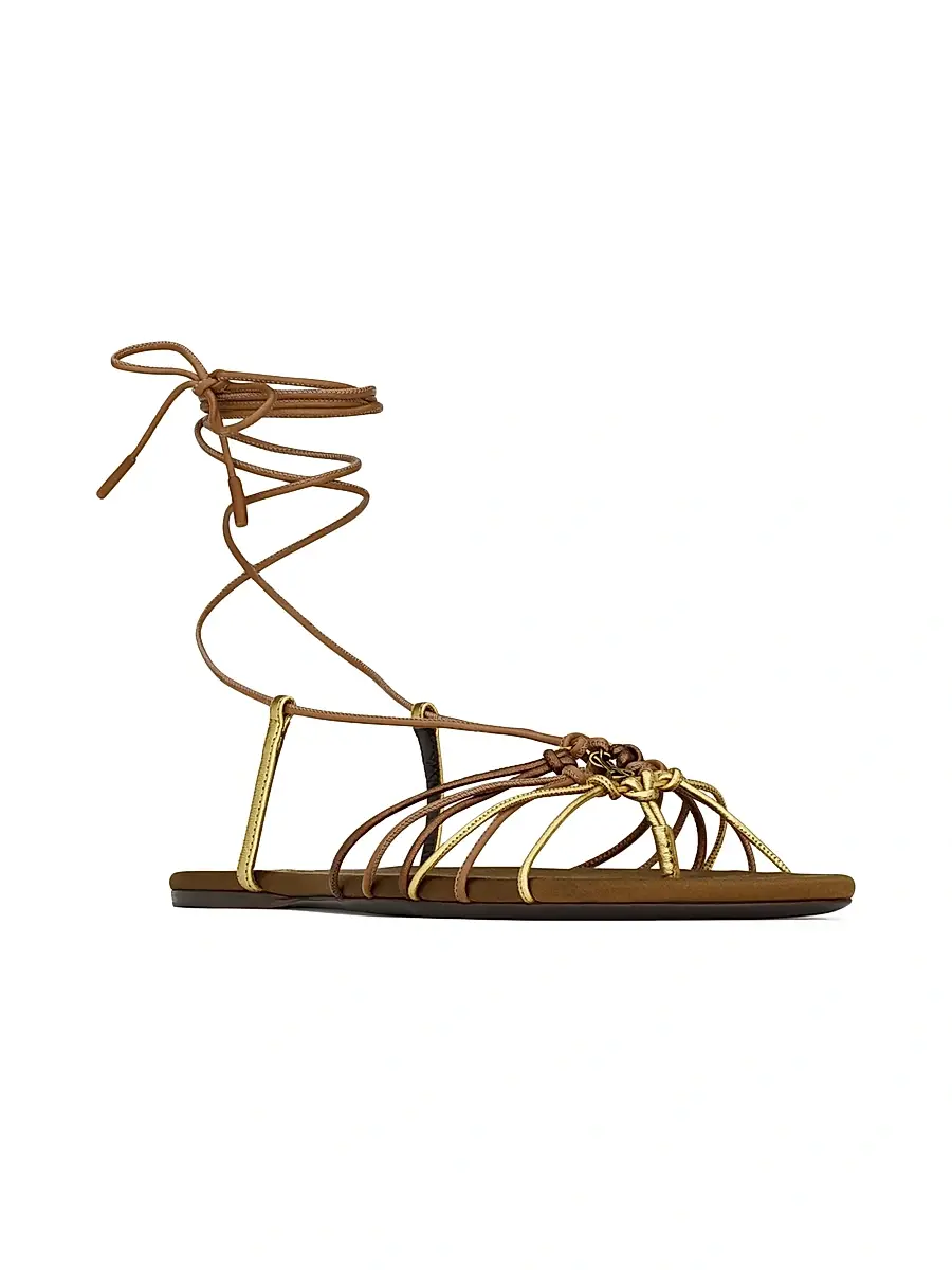 Saint Laurent Women's Babylone Sandals in Smooth and Metallic Leather - Macadamia | Thumbnail 2 Saint Laurent Women's Babylone Sandals in Smooth and Metallic Leather - Macadamia | Thumbnail 2