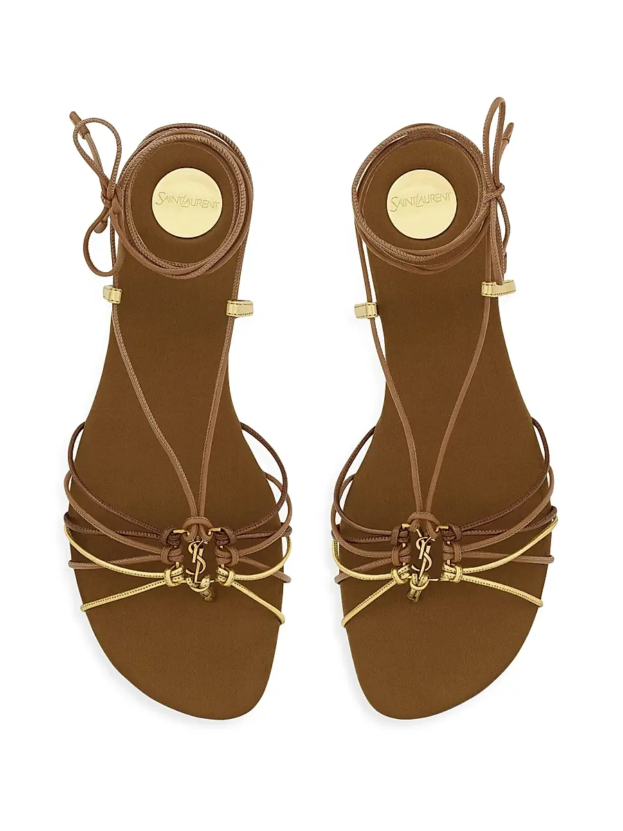 Saint Laurent Women's Babylone Sandals in Smooth and Metallic Leather - Macadamia | Thumbnail 3 Saint Laurent Women's Babylone Sandals in Smooth and Metallic Leather - Macadamia | Thumbnail 3