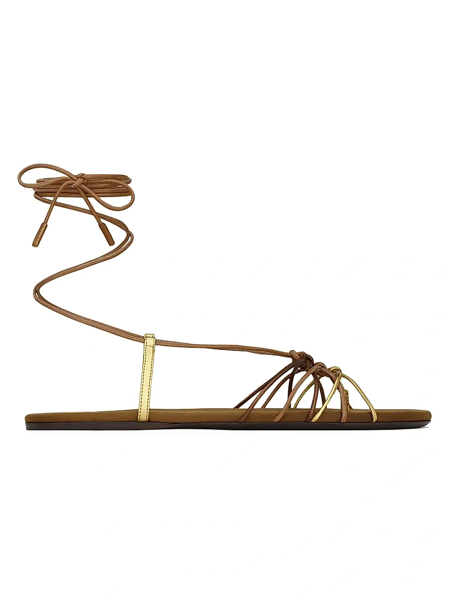 Women's Babylone Sandals in Smooth and Metallic Leather - Macadamia Women's Babylone Sandals in Smooth and Metallic Leather - Macadamia
