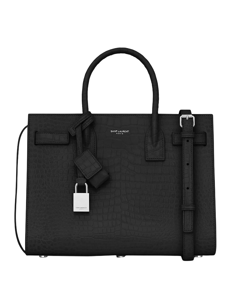 Women's Sac De Jour Baby Top Handle Bag In Embossed Crocodile Shiny Leather