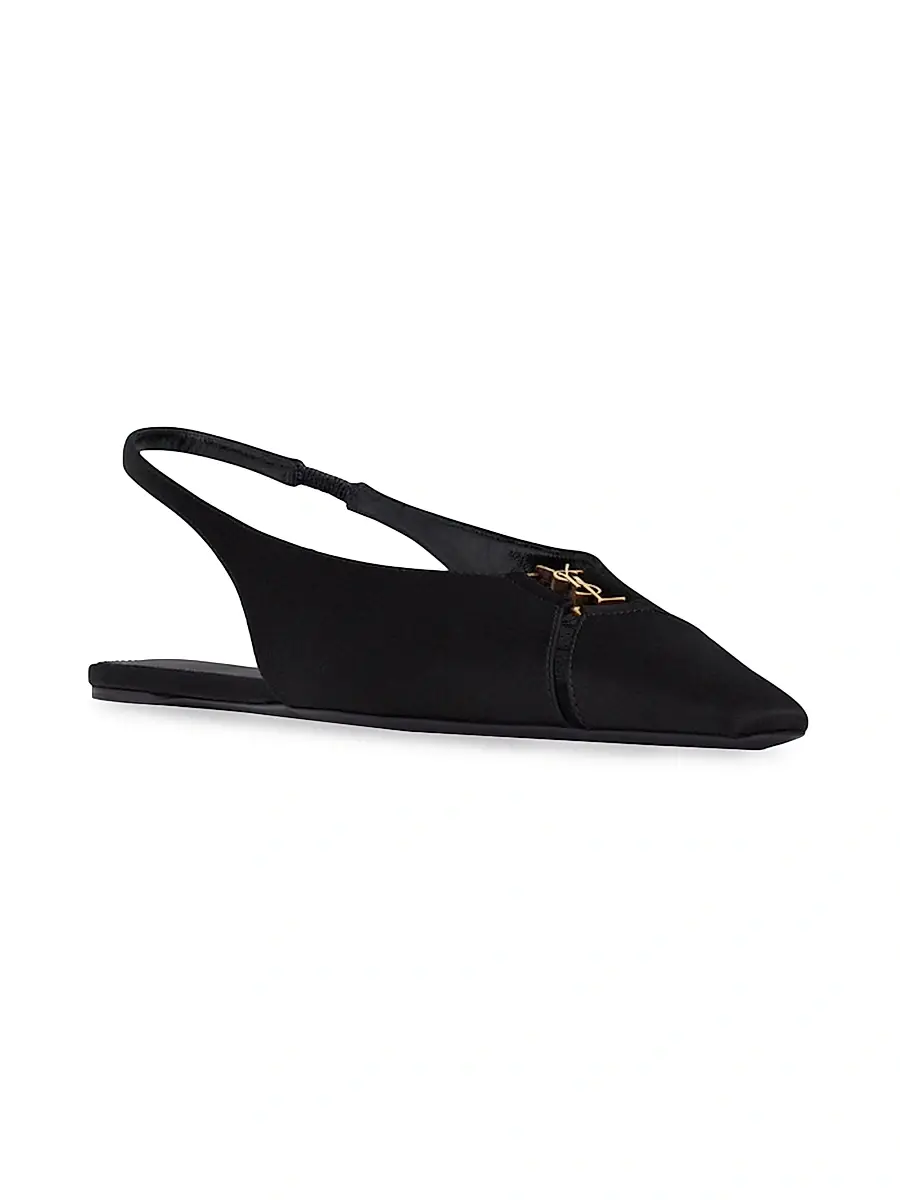 Saint Laurent Women's Babylone Slingback Flats in Satin Crepe - Black | Thumbnail 2 Saint Laurent Women's Babylone Slingback Flats in Satin Crepe - Black | Thumbnail 2